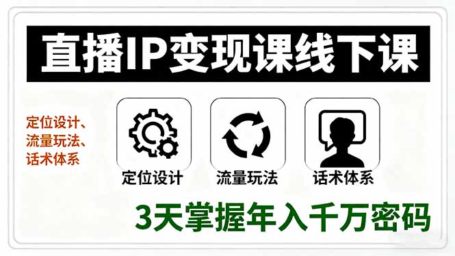 直播IP变现课线下课，定位设计、流量玩法、话术体系，3天掌握年入千万密码  7822 无忧技术吧www.92wuyou.cn